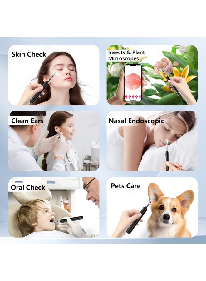 إتش بي إم واي طقم إزالة شمع الأذن – كاميرا عالية الدقة بقوة 2000 واط، مجهزة بأدوات إزالة شمع الأذن المتوافقة مع الكاميرا، منظف شمع الأذن المرئي مع كاميرا، مرآة أذن مزودة بإضاءة، مجموعة تنظيف الأذن تحتوي على 8 مكاشط أذن و6 ملاقط أذن + منظف شمع لاسلكي متوافق مع هواتف iOS وAndroid، سائل تنظيف قناة الأذن مصمم خصيصًا لأجهزة iOS وAndroid. - Image 2